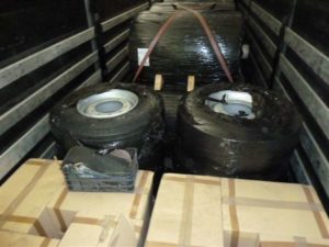 drugs found hidden inside tyres on lorry.