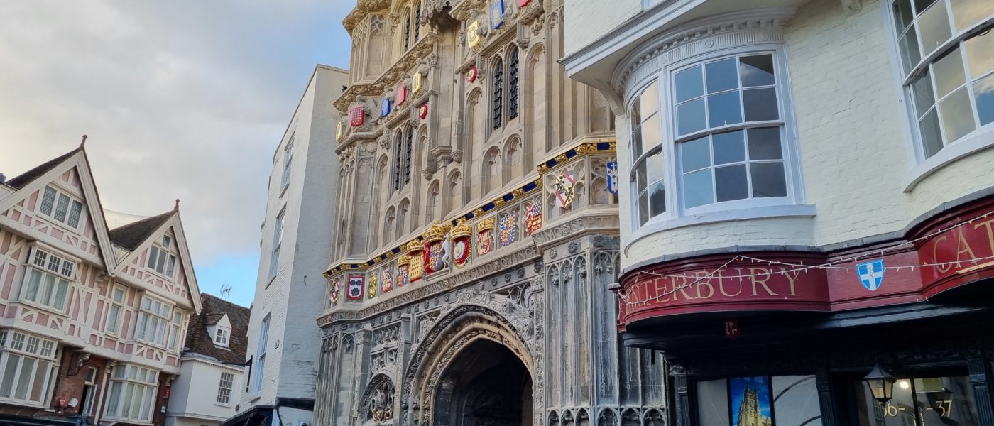 The unvielded and restored Canterbury Cathedral Gate.